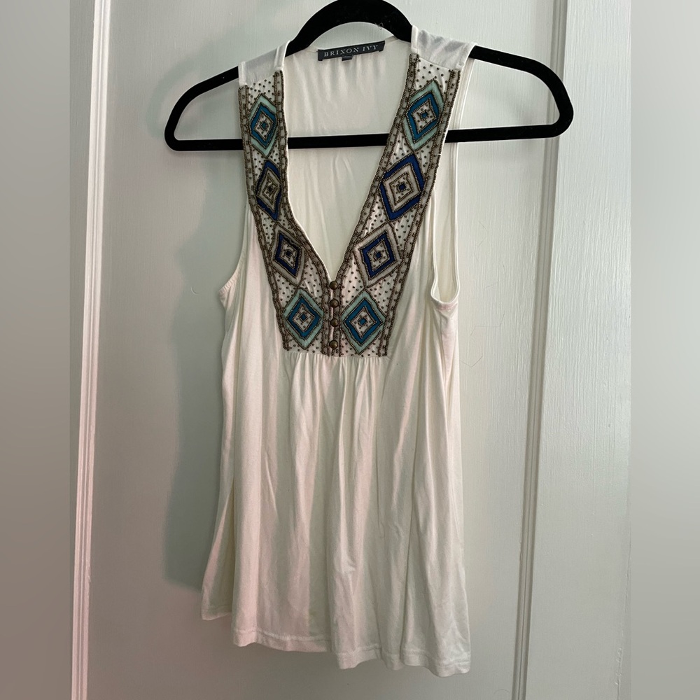Beaded collar sleeveless blouse